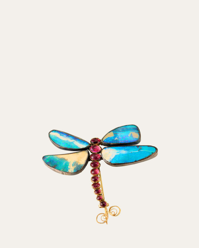 Boulder Opal and Pink Tourmaline Dragonfly Brooch